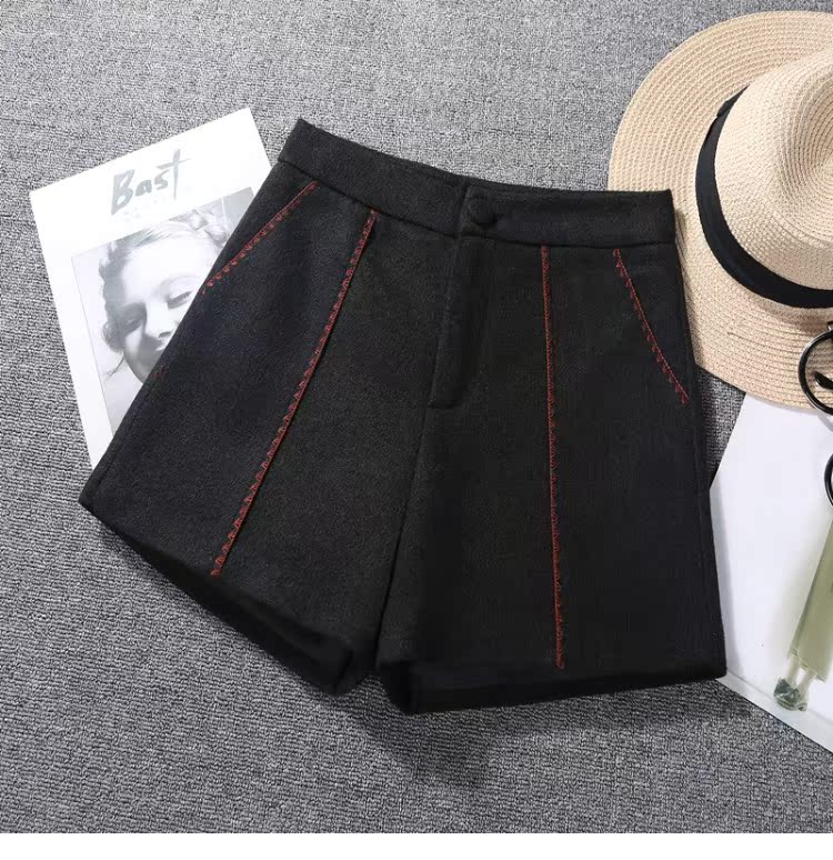Quần short len ​​nữ mùa đông 2018 thu đông mới eo cao phiên bản Hàn Quốc của quần ống rộng cạp cao thường mặc bên ngoài mặc quần bốt quần đùi cotton nữ mặc nhà