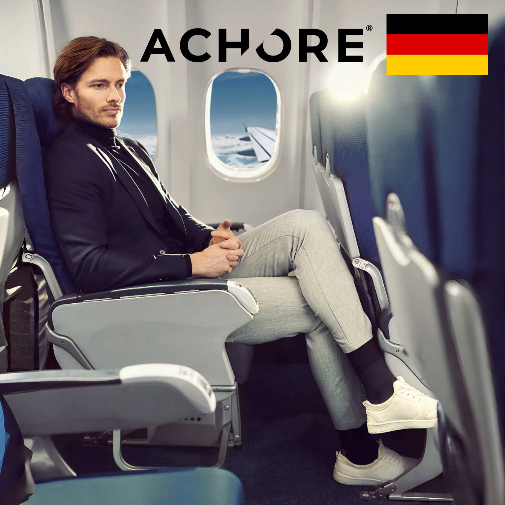 ACHORE ドイツ製フライトソックス コンプレッションソックス、フライトソックス 伸縮性ソックス、長距離フライト用コンプレッションソックス、ユニセックススタイル