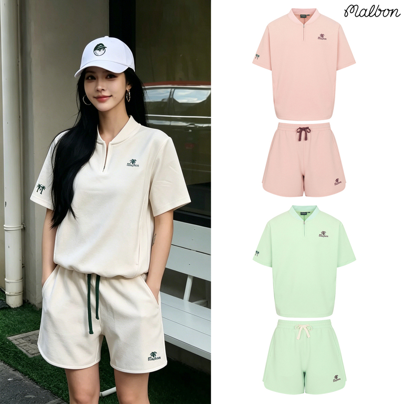 Korean Malbon Golf Women's Set 26 Summer Style Sports Breathable Fashion Semi-Loose Short-Sleeved Drawstring Shorts