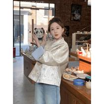 Early spring new style new Chinese style national style color-blocked jacquard high-end coat for women with design and temperament loose and versatile top