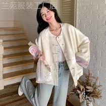 National style jacquard new Chinese style jacket for women loose and high-end 2024 autumn new temperament contrasting color top design