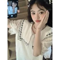 Fat mm plus size womens Korean style sweet design lace hollow baby doll skirt petite chic western style dress