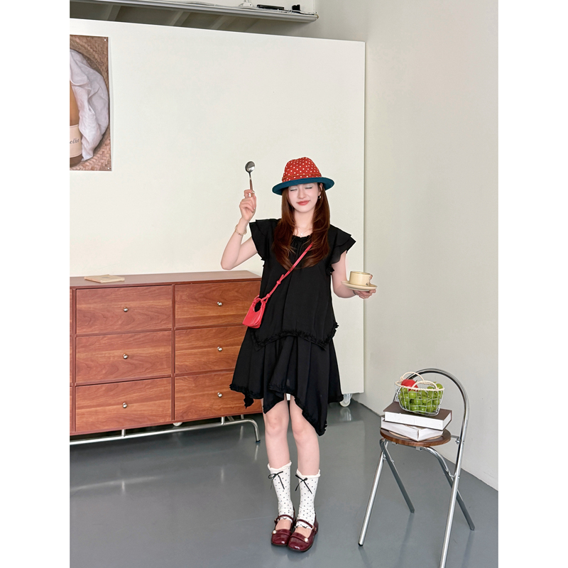 Xianzai【Dark Elf】Summer New Style Ruffled Sleeve Short-Sleeved Short Skirt Two-Piece Set X0106