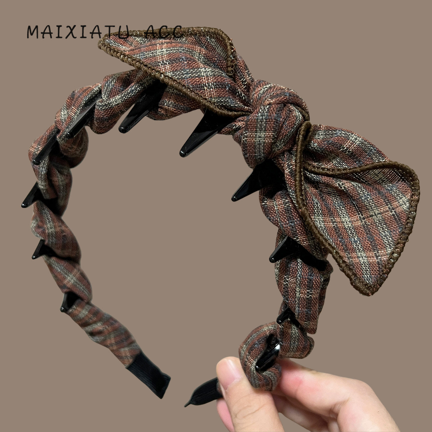 Autumn/Winter themed plaid bow bunny ear headband for women, sophisticated everyday wear, high-top hair clip