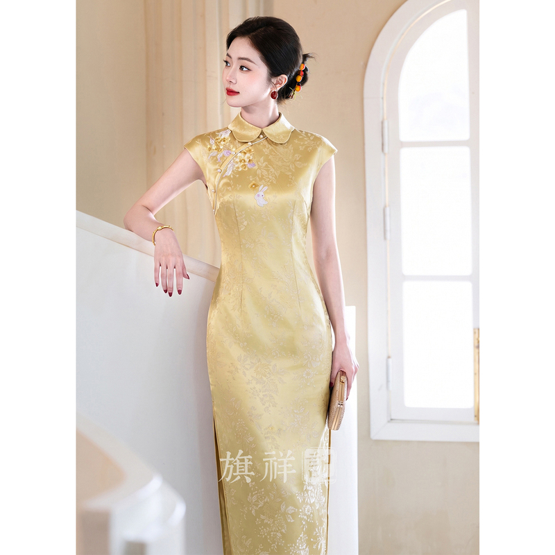 Qixiangji Golden New Chinese Style Improved Cheongsam Dress for Women, Autumn High-End Engagement Light Dress, Morning Gown for Bride Qixiangji Golden New Chinese Style Improved Cheongsam Dress for Women, Autumn High-End Engagement Light Dress, Morning Gown for Bride