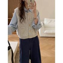 Retro cable vest Thick and soft Korean style sleeveless jacket 2024 autumn and winter new womens sweater