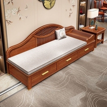 New Chinese style chaise longue solid wood sofa bed lazy single couch small apartment bedroom master room bedside lounge chair beauty couch