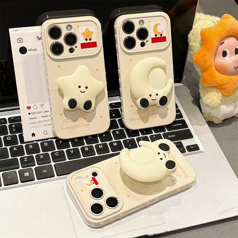 Couple Label Star Moon Stand Suitable for Apple 17Promax Phone Case Iphone16Pro Xiaomi17 Huawei Mate80Pura90K80Note15 Honor600X300Y500