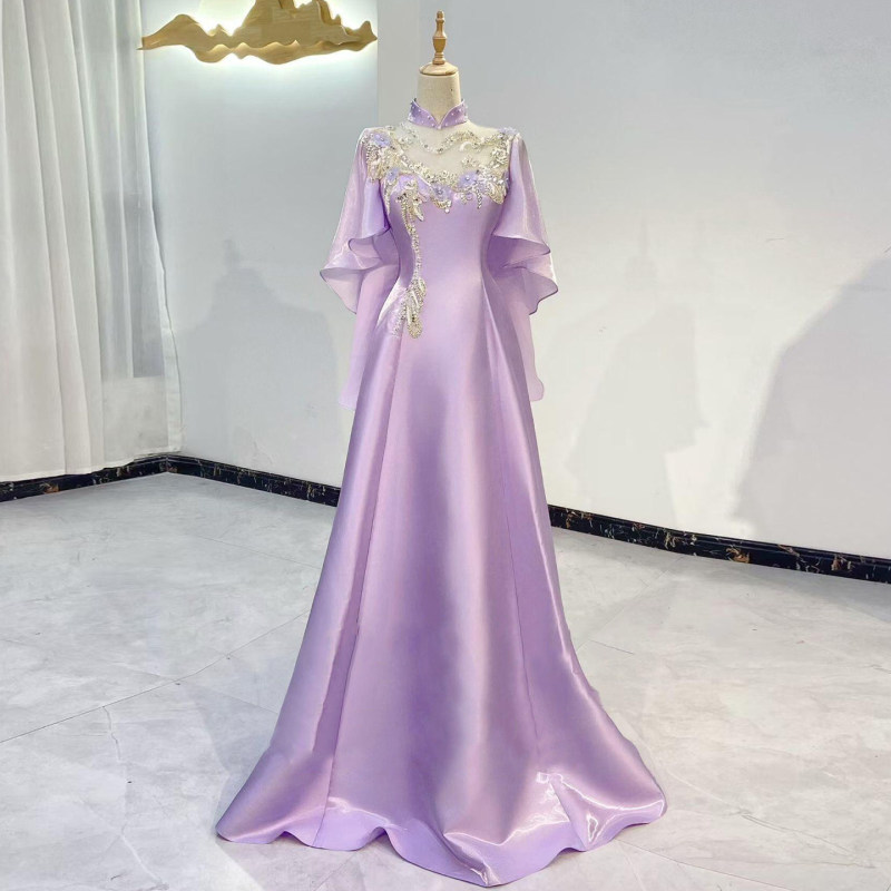 Purple Hostess Evening Dress, Dignified and Elegant, Ethnic Vocal Music Exam Solo Performance Costume for Women, Stunning Guzheng Performance Purple Hostess Evening Dress, Dignified and Elegant, Ethnic Vocal Music Exam Solo Performance Costume for Women, Stunning Guzheng Performance