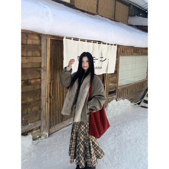 Detachable large fur collar coat for women in autumn and winter thickened and warm Detachable large fur collar coat for women in autumn and winter thickened and warm