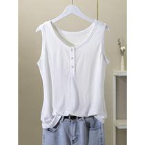 Fat mm pure cotton vest with 2024 new model of flesh-covering outer sling summer sleeveless t-shirt large size thin top for women