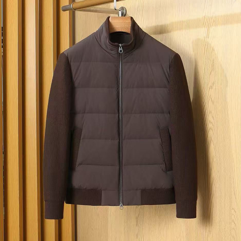 Italian Old Money Style 2026 Autumn and Winter New Fashion Arm Knit Patchwork Stand Collar Jacket Men's Warm down Jacket