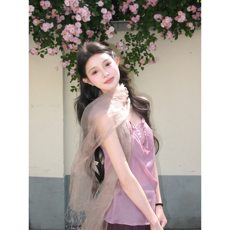 Fleme's "Dew-Dyed Roses" Retro Romantic Loose Casual Lace Spliced Rayon Camisole