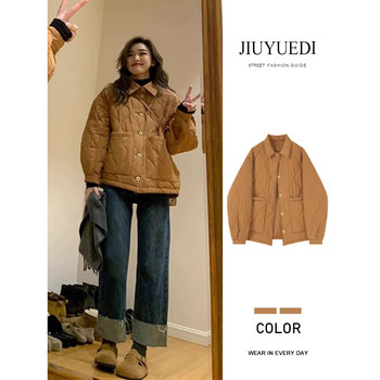 Jiuyuedi late september korean retro caramel color rhombus cotton coat women's winter high-end thickened cotton coat Jiuyuedi late september korean retro caramel color rhombus cotton coat women's winter high-end thickened cotton coat