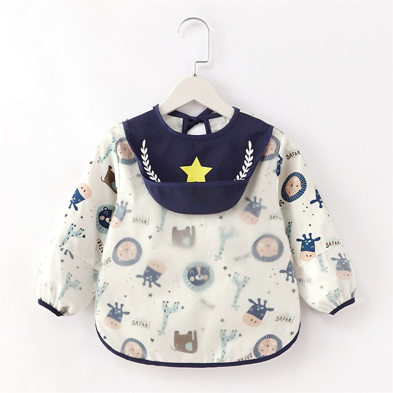 Coverall children's waterproof and anti-dirty pure n cotton rice pocket female baby eating bib spring and autumn long-sleeved male baby wear backwards