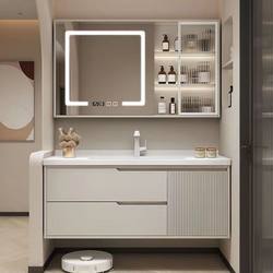 Cream Air Bathroom Cabinet Combination Ceramic Integrated Solid Wood Modern Minimalist Bathroom Washing Table Wash Basin Cabinet