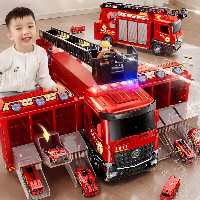 German Multifunctional Fire Truck Toy for Boys, Large Size, 3-6 Years Old, Alloy Ladder, Children's Transforming Car, Birthday Gift