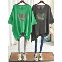 Love fat mm top summer Korean version large size bamboo cotton printed short-sleeved T-shirt womens loose half-sleeved bottoming shirt trendy