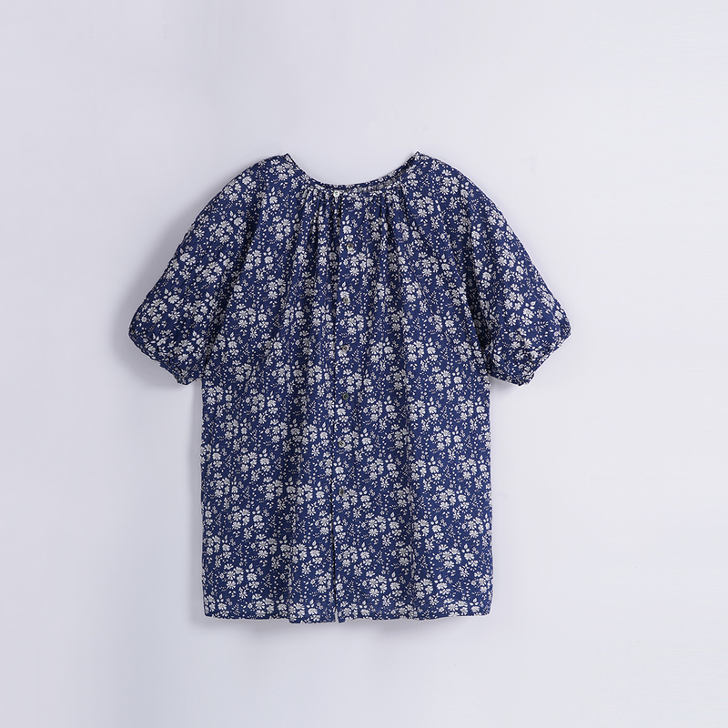 Ikigai British Liberty Navy Blue Floral Puff Sleeve Shirt