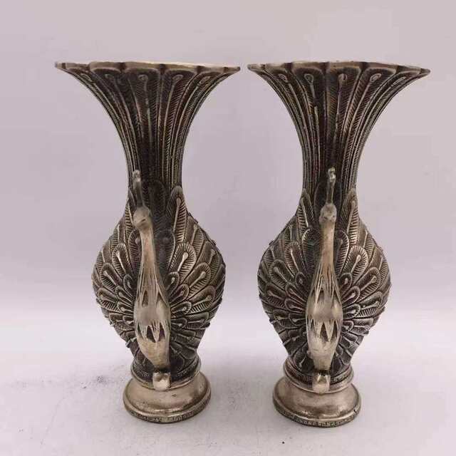 Antiques and miscellaneous white copper peacock vase countryside collection nostalgic retro craft pure copper thickening