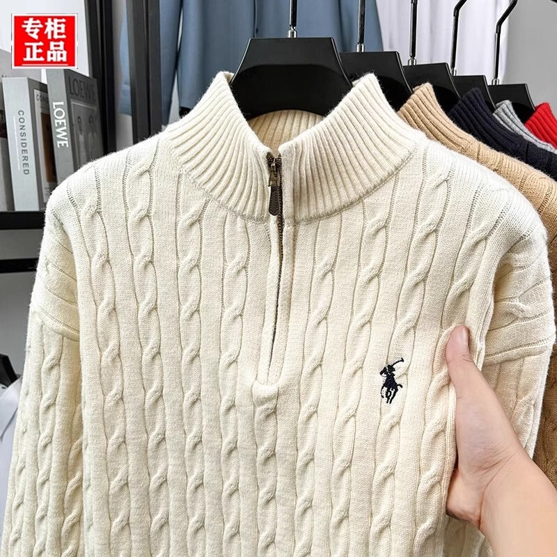 [Outlet Authentic] Paul Half-Zip Stand Collar Sweater for Men, Thickened Cable Knit Casual Knitwear, Winter Warmth