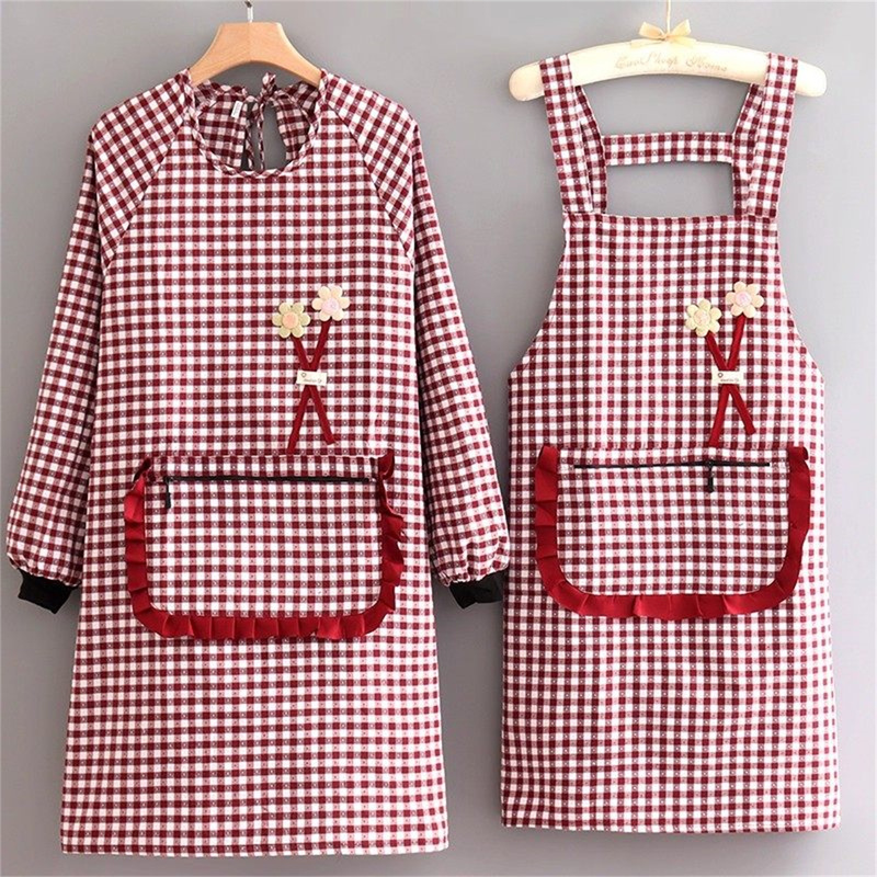 Kitchen Cooking Apron, Long-Sleeved Fabric, Breathable and Wear-Resistant, Work Clothes, Anti-Stain, Catering Work Apron for Women