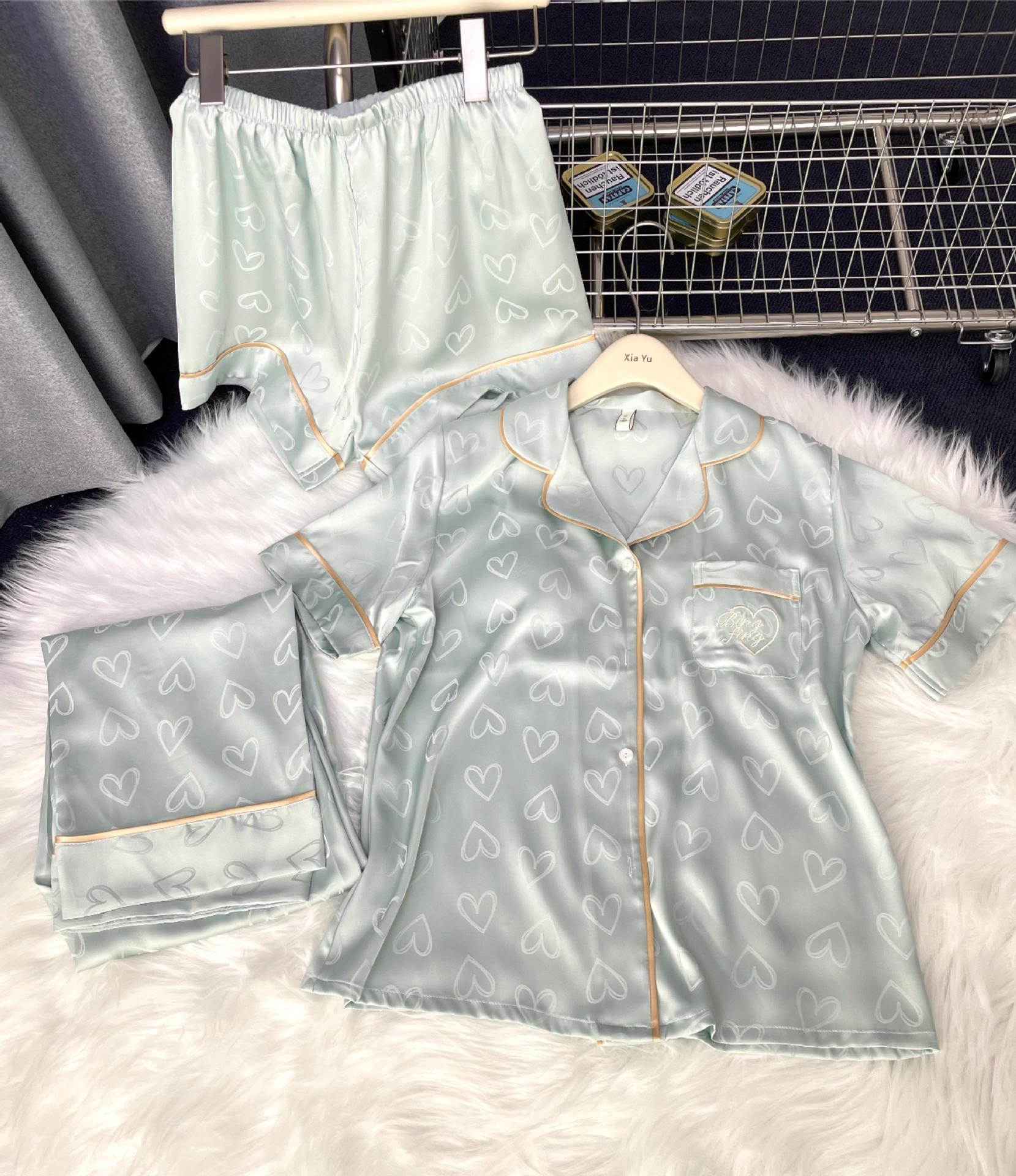Ice silk pajamas ma'am summer With chest pad Advanced sense Thin money comfortable leisure time breathable ma'am Home Furnishings Three piece set