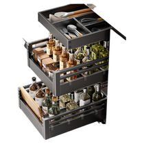 Kabei Gun Gray Seasoning Pull Basket Kitchen Cabinet 304 Stainless Steel Double Layer Drawer Kitchen Cabinet Storage Seasoning Bowl Basket