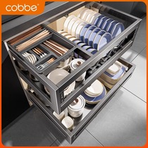 Cabelas basket kitchen cabinet 304 stainless steel double drawer type dish rack dish basket cupboard kitchen cabinet bowl basket
