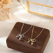 Under the Banyan Tree S925 Silver Bow Bead Pendant Necklace Female Sweet Ins Style Internet Celebrity Clavicle Chain Necklace Gift