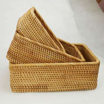 Rattan tray vietnam autumn rattan storage tray handmade straw storage basket desktop storage basket plant woven tea tray