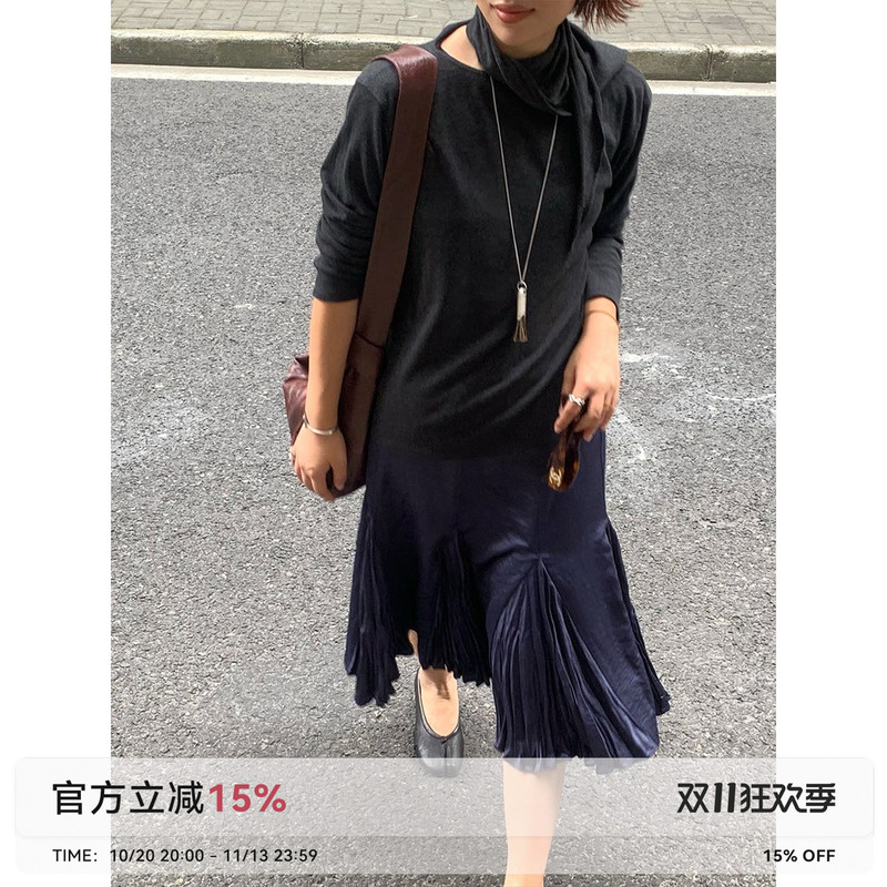 Unvvork Mid-Low Waist Slimming Pleated A-Line Silhouette Skirt Unvvork Mid-Low Waist Slimming Pleated A-Line Silhouette Skirt