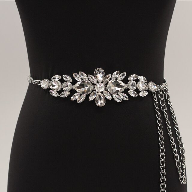 New Style Women's Rhinestone-Embellished Chain Belt, High-End Gold Waist Chain, Fashionable Dress and Evening Dress Accessories for Women