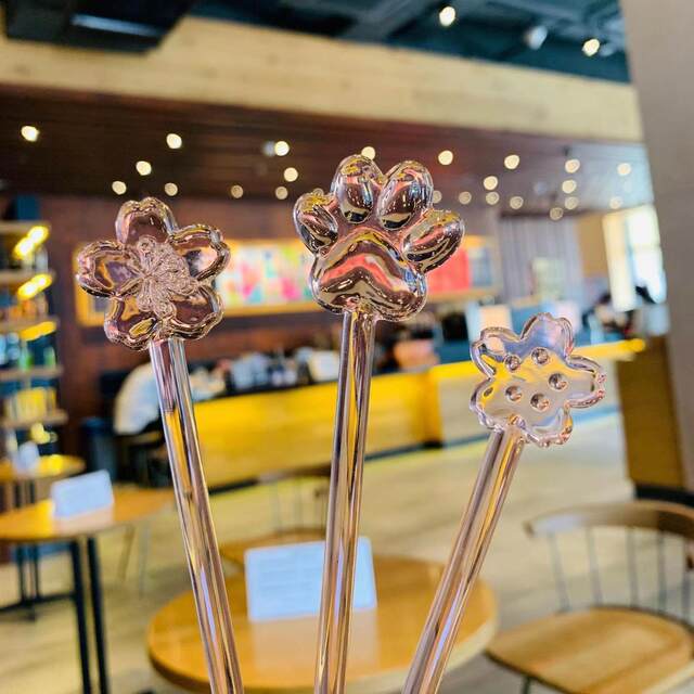 Starba Style Glass Stirring Stick, High Aesthetic Value, Long Handle, Christmas Tree Design, for Juice, Coffee, Cocktail, DIY Finger Stick