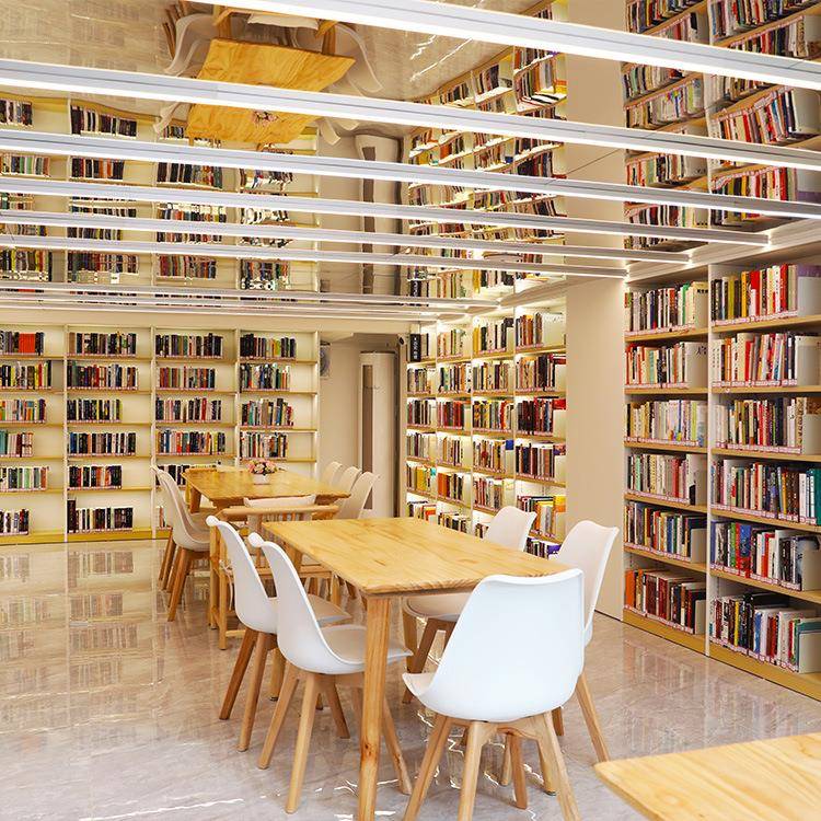 Vertical library display bookshelf with lights, floor-to-ceiling wall-to-wall grid storage cabinet, large wooden storage bookcase