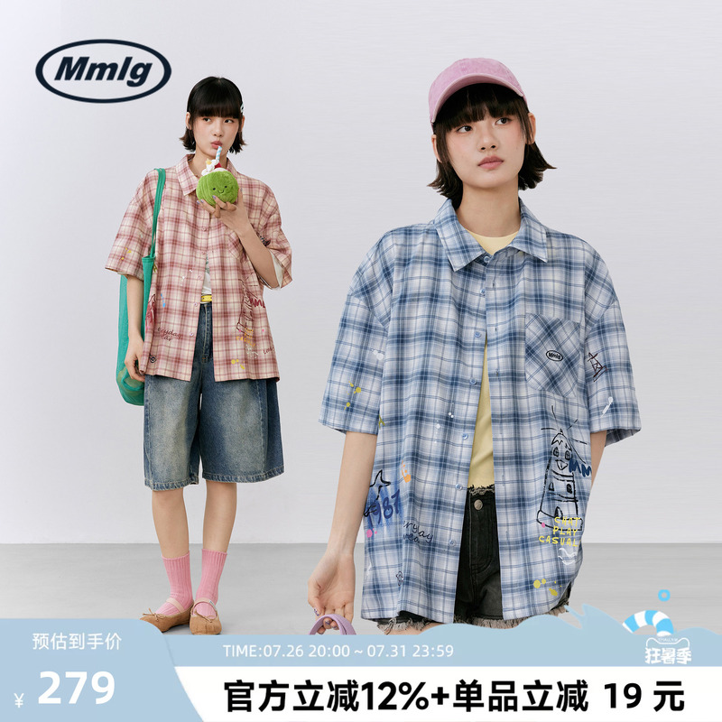 Mmlg Trendy Brand 2026 Summer New Style Fun Holiday Element Printed Plaid Shirt Outdoor Casual Versatile Top