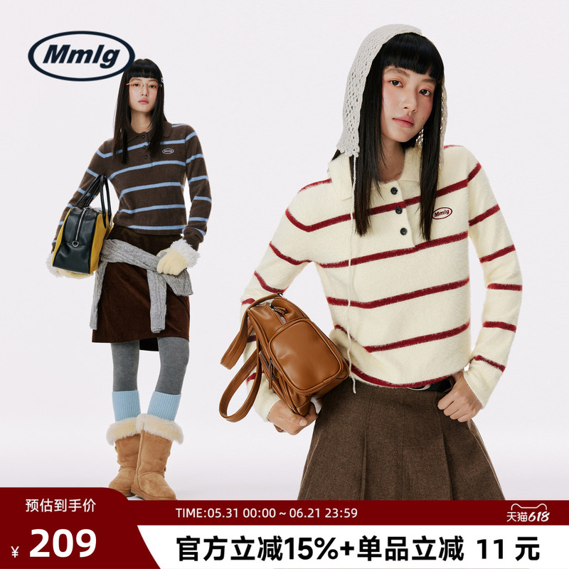 Mmlg Trendy Brand 2025 Winter New Women's Korean-Style Versatile Polo Collar Sweater College Style Age-Reducing Striped Knitwear Mmlg Trendy Brand 2025 Winter New Women's Korean-Style Versatile Polo Collar Sweater College Style Age-Reducing Striped Knitwear