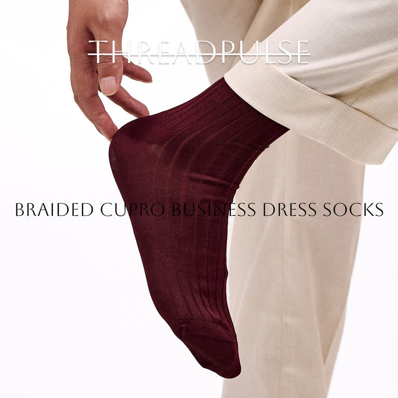 Men's Mercerized Cotton Mid-Length Gentleman's Socks, Burgundy Formal Socks, Thin Vertical Stripe Breathable Seamless High-End Men's Socks