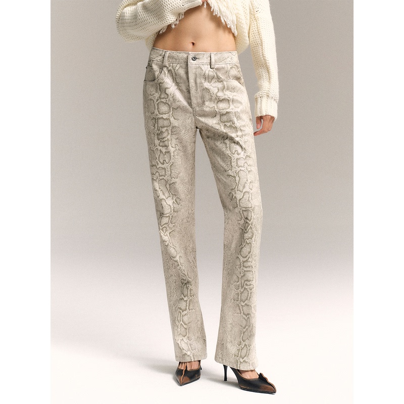 Dionys* Leather Snake Print Slim Fit Straight-Leg Trousers