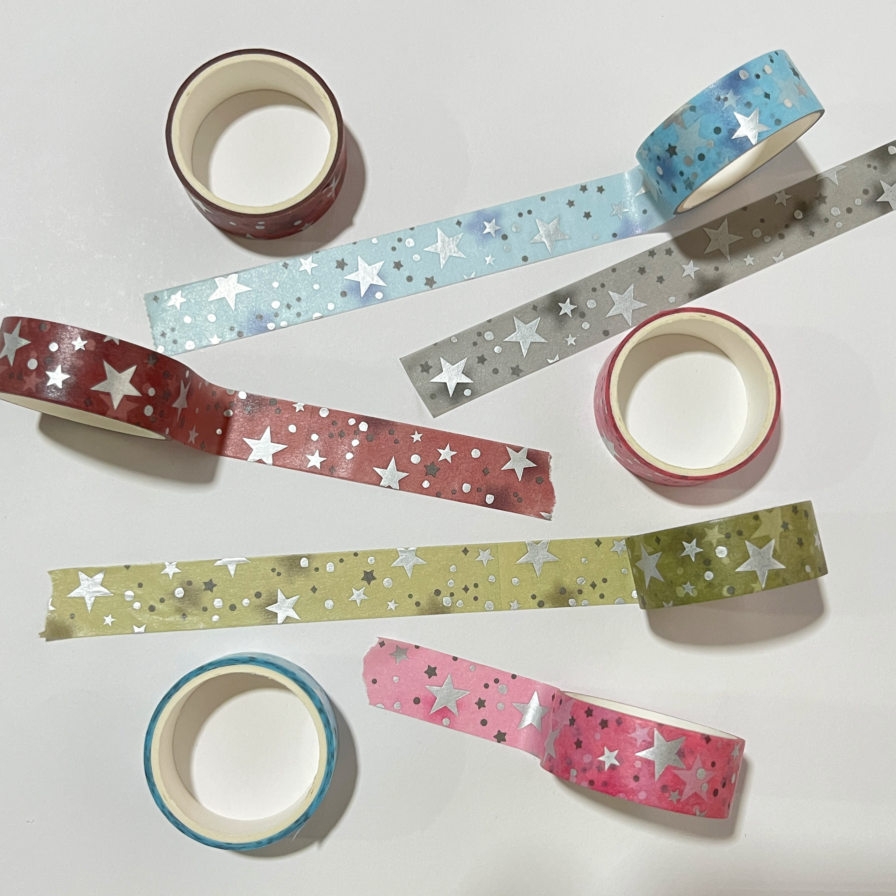 Hot Stamping Silver ins Starry Washi Tape Super Shiny Journal DIY Collage Decoration Polka Dot Pentagram Tape Roll