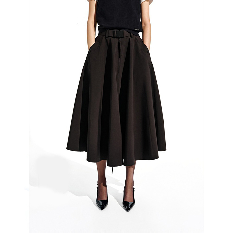 Floral Mo Brand Same Style Black Skirt 2026 Spring/Summer New Functional Style High-Waisted Puffy Little Black Skirt with Belt