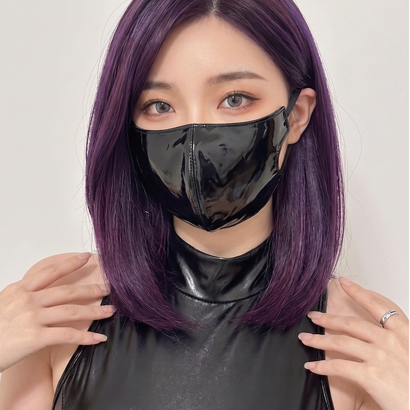 Two-Dimensional Patent Leather Mask, Non-Breathable, Hot Girl Accessory, Niche Cosplay, Suffocation-Themed, Anime Punk, Black, Cool