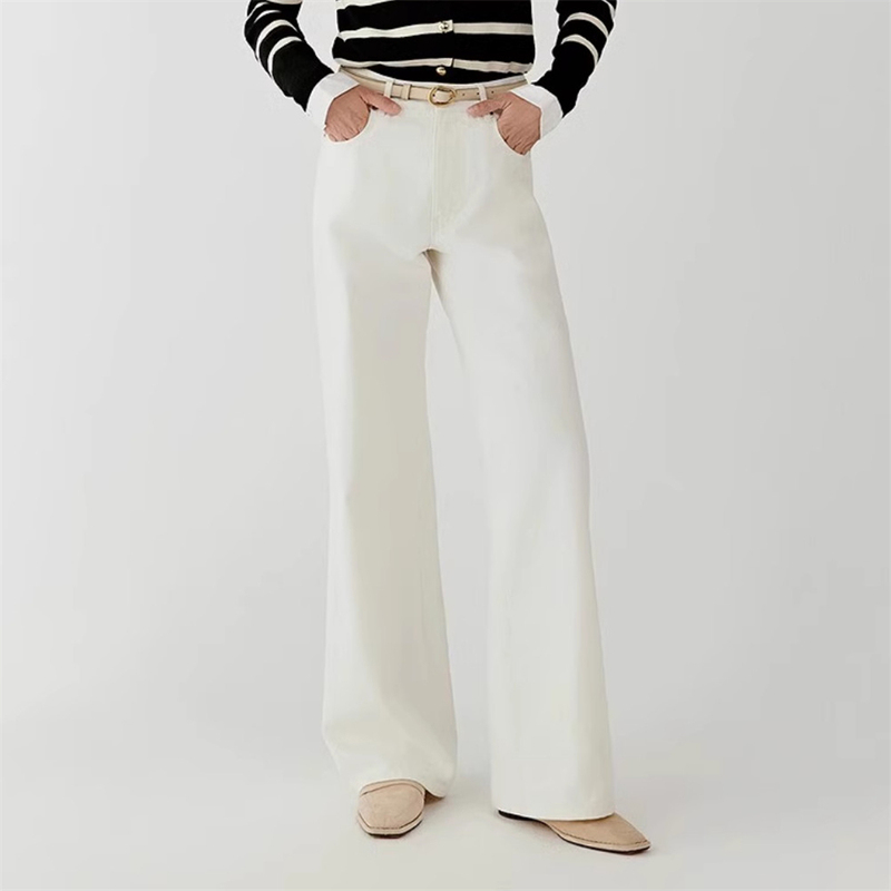 Same Style as in the Mall, Xiaohuo Style Women's Clothing, 2025 Spring New All-Cotton Denim Wide-Leg Jeans