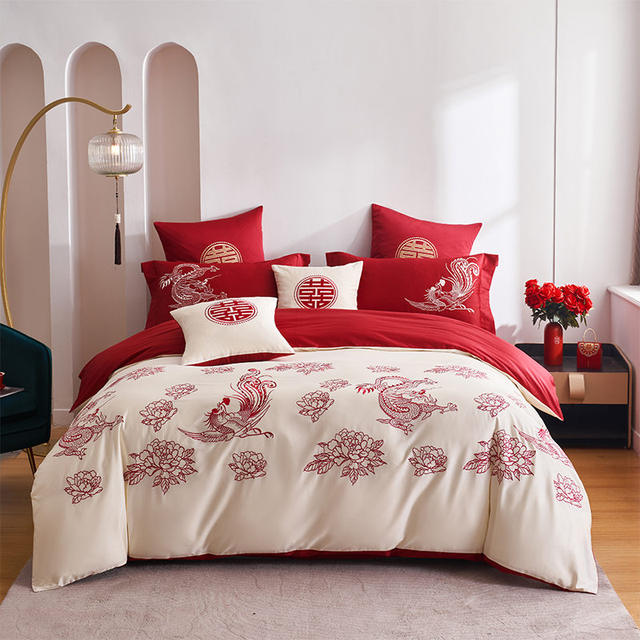 Wedding four-piece b-set bedding pure cotton quilt cover bed sheet wedding J wedding cotton big red quilt simple