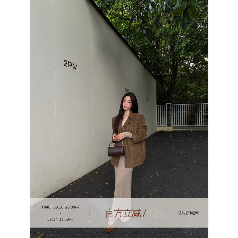 Rosybow Melard Brown Blazer for Women, New Autumn and Winter Style, Retro Elegant, Loose Fit, Slimming, Versatile Top