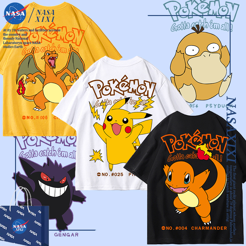 Nasa Pokémon Collaboration Short-Sleeve T-Shirt for Boys Summer Pikachu Charmander Merchandise Children's Clothing