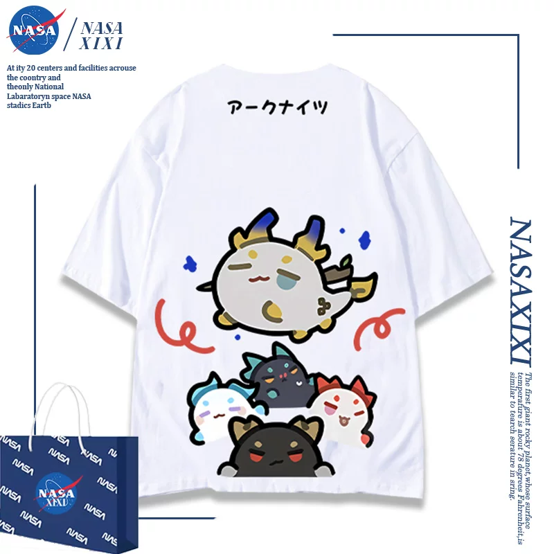 NASA Аркнайтс Анимация Дракон Пузырь Соединение Short Sleeve футболка Мужские Лето Двухмерный Боковой Детская Одежда Тренд