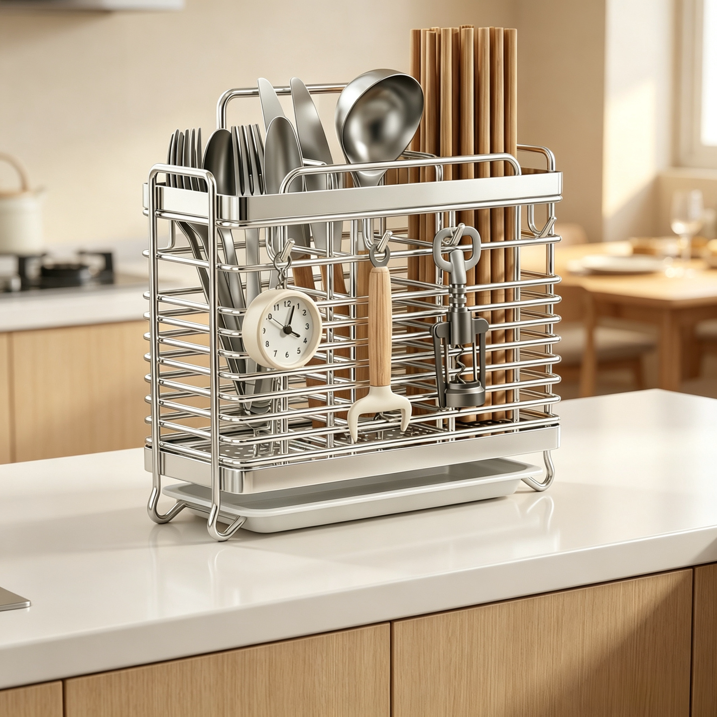 Stainless steel chopstick storage box kitchen chopstick cage wall-mounted chopstick cage household spoon chopstick tube storage rack drain
