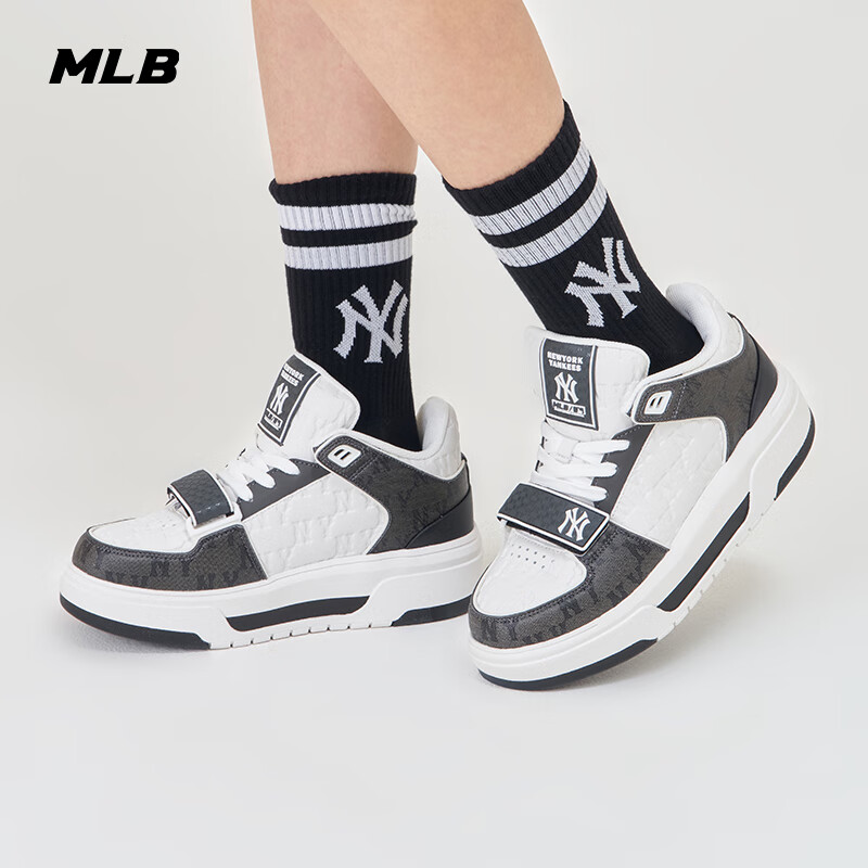 MLB男女情侣复古老花运动学长鞋印花增高休闲鞋3ASXCMM4N成人休闲运动鞋板鞋