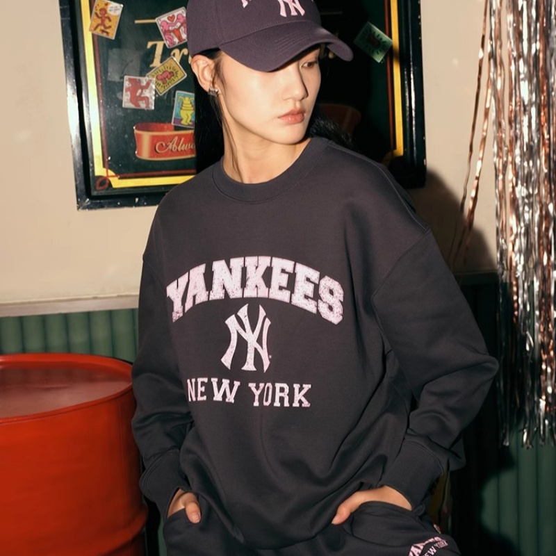 MLB官方男女情侣学院风加绒圆领卫衣宽松休闲冬季MTV04